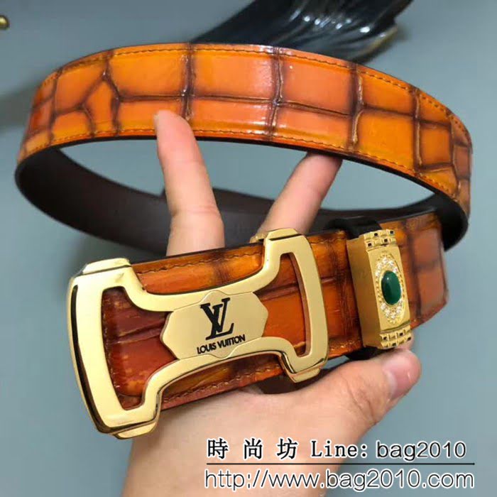 路易威登LV 純手工美洲鱷魚無拼接肚皮 奢華高端男士皮帶 LHG1820